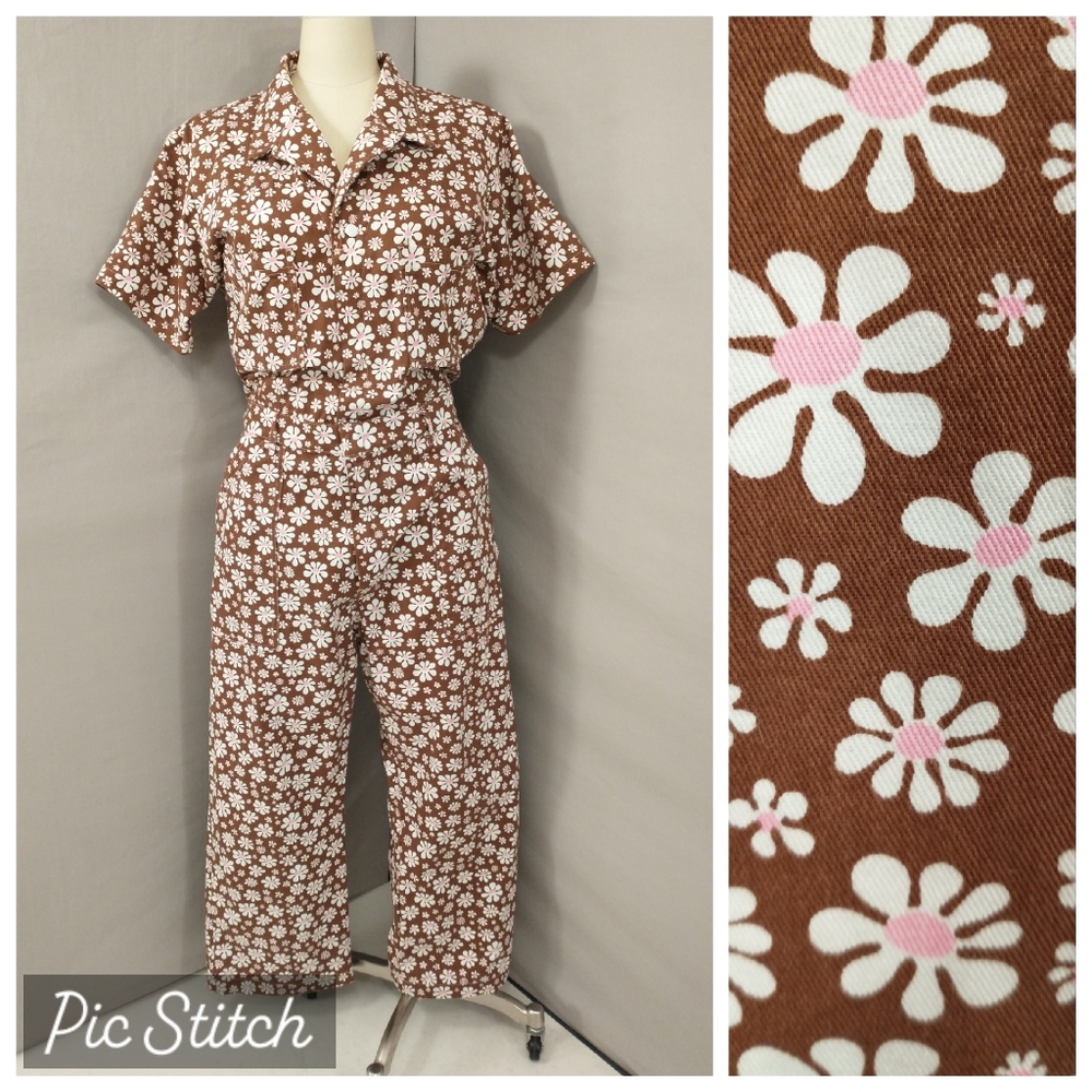 Big Bud Press Unisex Jumpsuit Lazy Daisy Brown & Pink XL Coverall 2020 Sht Sleev